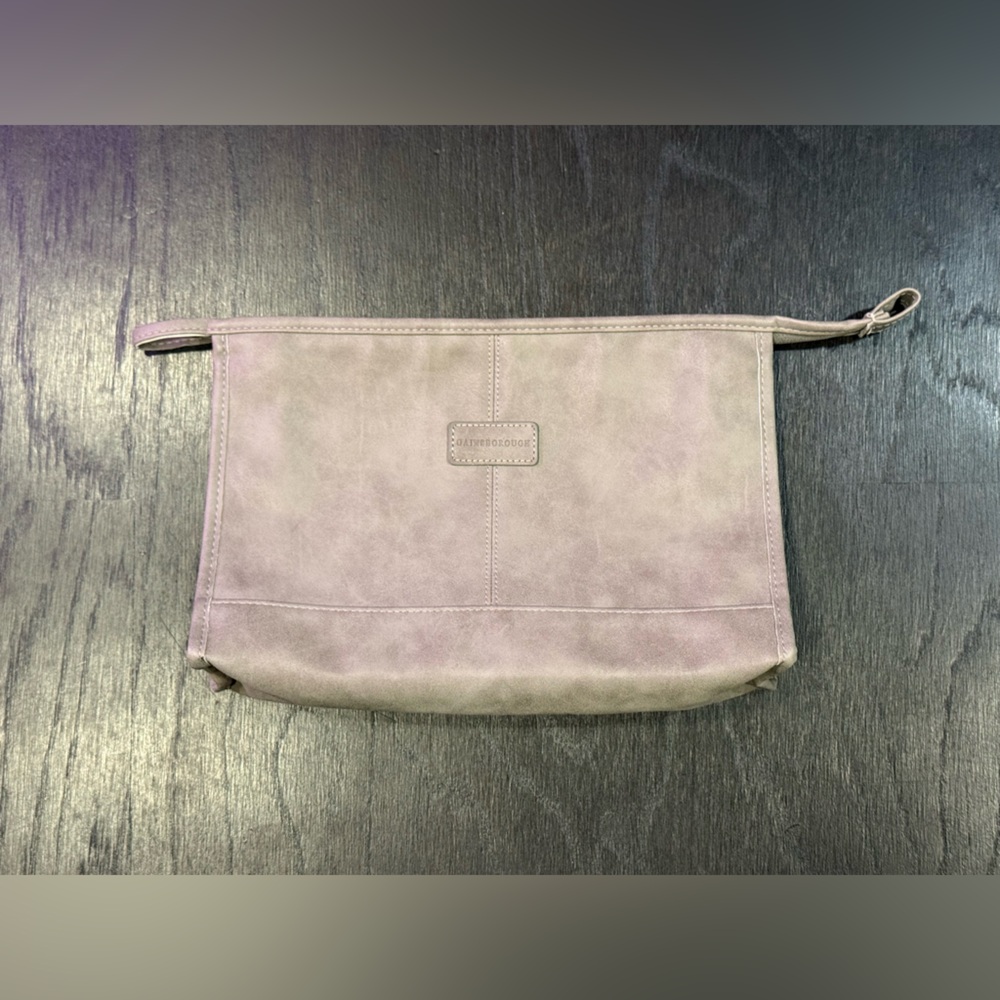 Gainsborough Taupe Faux Leather Suede Cosmetic Travel Toiletry Zip Bag